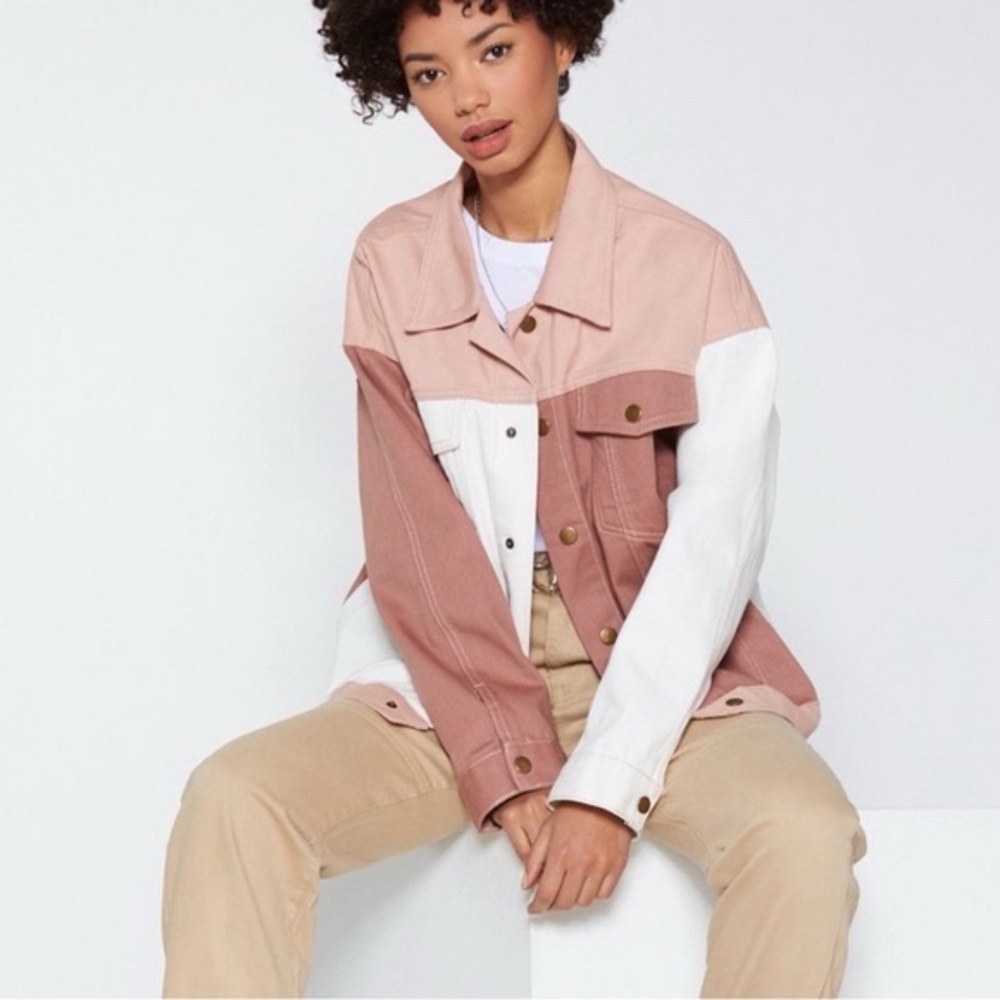 PrettyLittleThing Pink and White Jean Jacket